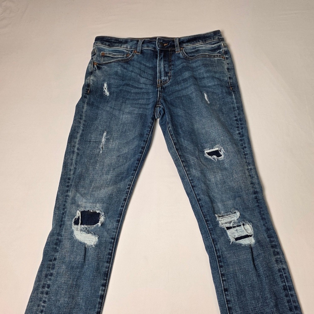 Aeropostale Super Skinny Jeans Women 30" Blue Medium Wash Distressed Ripped